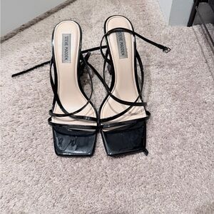Steve Madden Glossy Black Strappy Heels